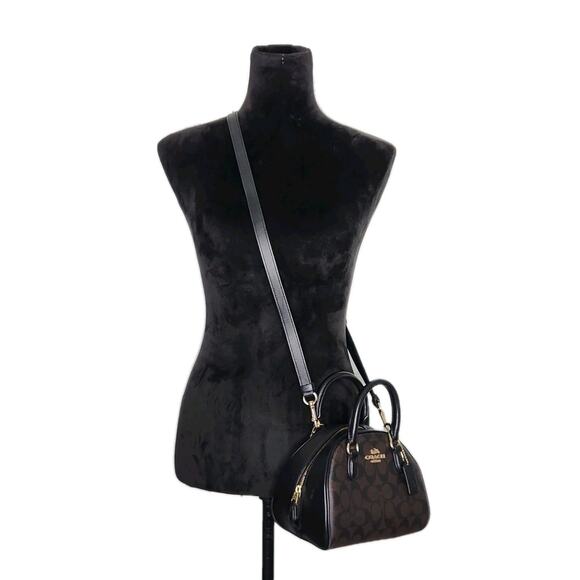 Coach Sydney Satchel Signature Canvas CA591 Brown Black Crossbody - Picture 1 of 9